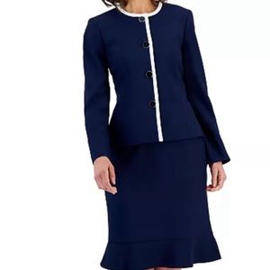 BRAND NEW, INDIGO/VANILLA ICE JACKET AND SKIRT.